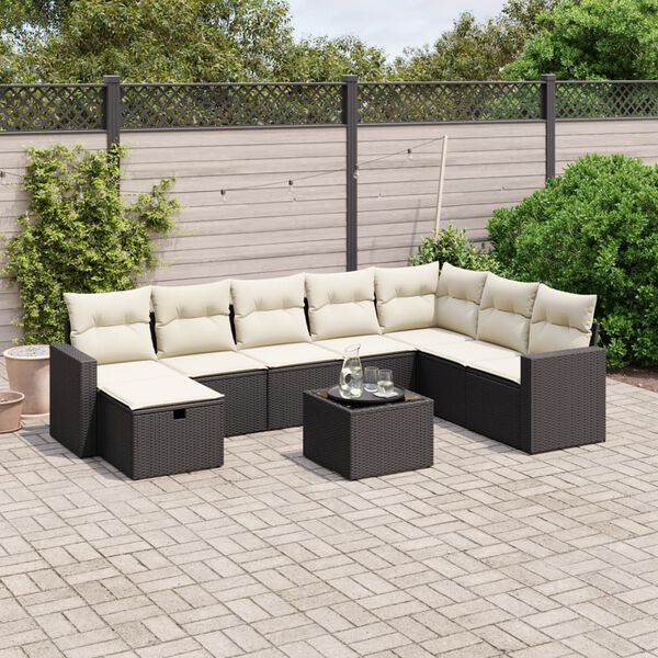 vidaXL 8 Piece Garden Sofa Set with Cushions Black Poly Rattan