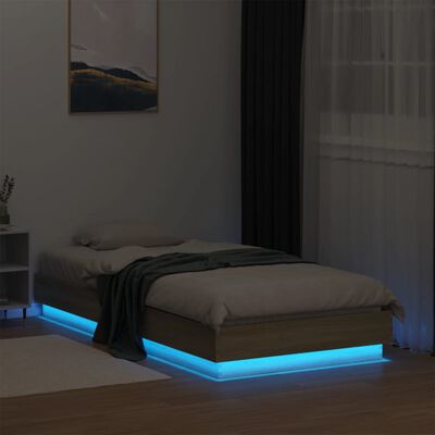 vidaXL Bed Frame with LED Lights Sonoma Oak 90x190 cm Single
