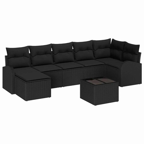 vidaXL Garden Sofa Set with Cushion 8 pcs Black Poly rattan