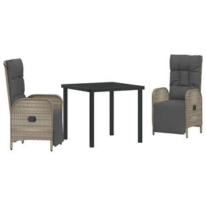 vidaXL Garden Dining Set 3 pcs Grey Poly Rattan
