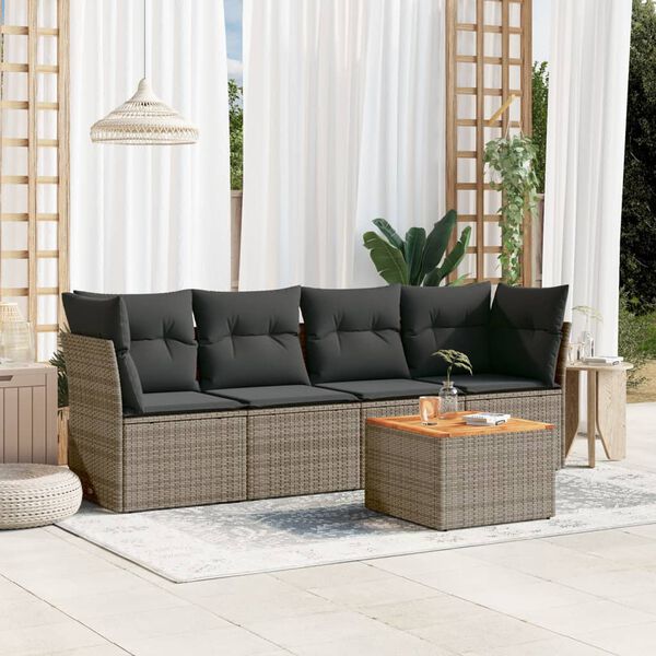 vidaXL 5 Piece Garden Sofa Set with Cushions Grey Poly Rattan