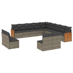 vidaXL 13 Piece Garden Sofa Set with Cushions Grey Poly Rattan
