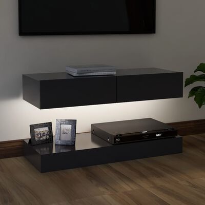 vidaXL TV Cabinet with LED Lights Grey 90x35 cm