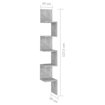 vidaXL Wall Corner Shelf Concrete Grey 20x20x127.5 cm Engineered Wood