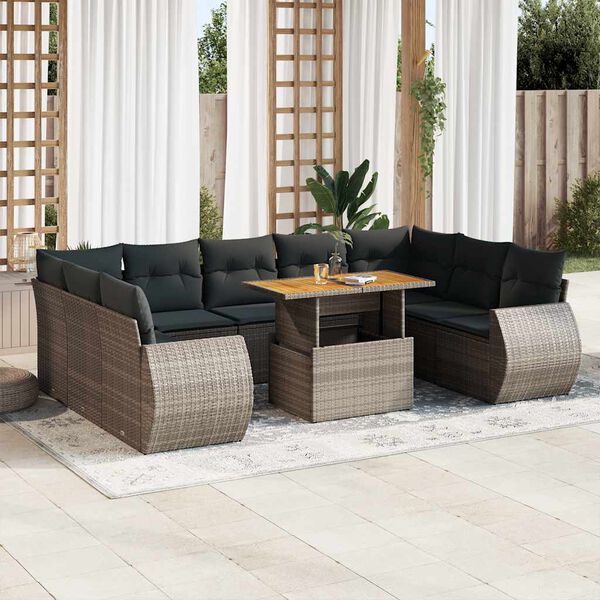 vidaXL 10 Piece Garden Sofa Set with Cushions Grey Poly Rattan