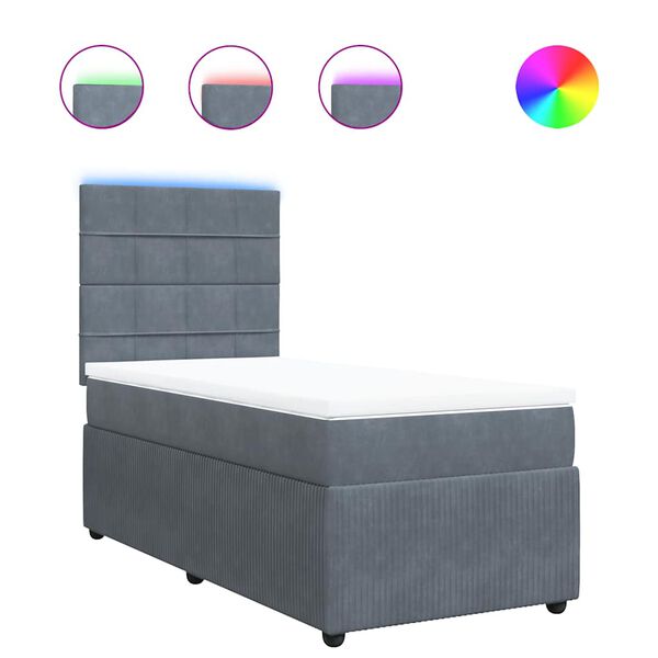 vidaXL Box Spring Bed with Mattress Dark Grey King Single Velvet