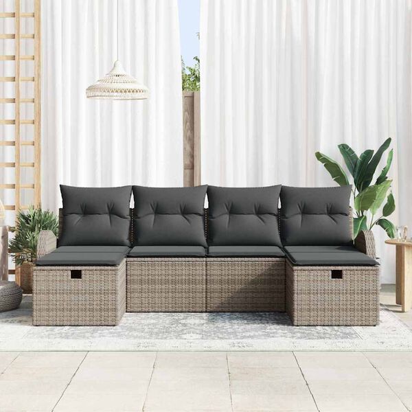 vidaXL Garden Sofa Set with Cushion 6 pcs Grey Poly Rattan