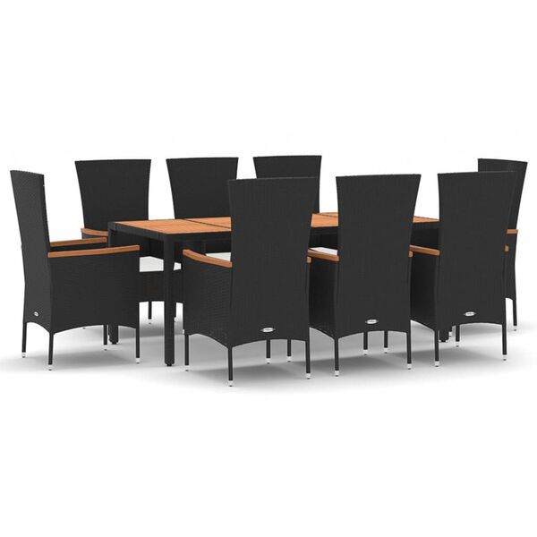 vidaXL 9 Piece Garden Dining Set with Cushions Black Poly Rattan
