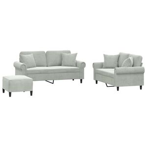 vidaXL 3 Piece Sofa Set with Pillows Light Grey Velvet