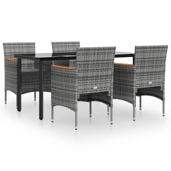 vidaXL 5 Piece Garden Dining Set with Cushions Grey and Black
