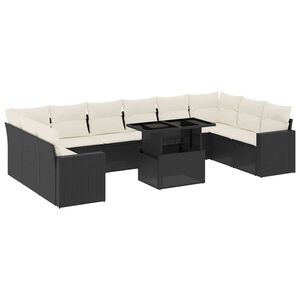 vidaXL 11 Piece Garden Sofa Set with Cushions Black Poly Rattan