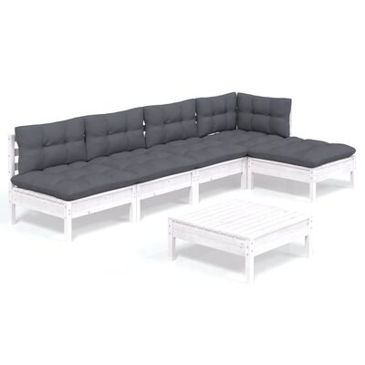 vidaXL 6 Piece Garden Lounge Set with Cushions White Pinewood