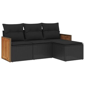 vidaXL 4 Piece Garden Sofa Set with Cushions Black Poly Rattan