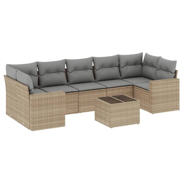 vidaXL 8 Piece Garden Sofa Set with Cushions Beige Poly Rattan