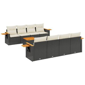 vidaXL 9 Piece Garden Sofa Set with Cushions Black Poly Rattan