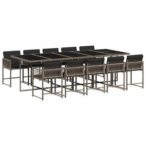 vidaXL 11 Piece Garden Dining Set with Cushions Grey Poly Rattan