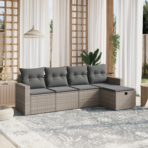 vidaXL 5 Piece Garden Sofa Set with Cushions Grey Poly Rattan