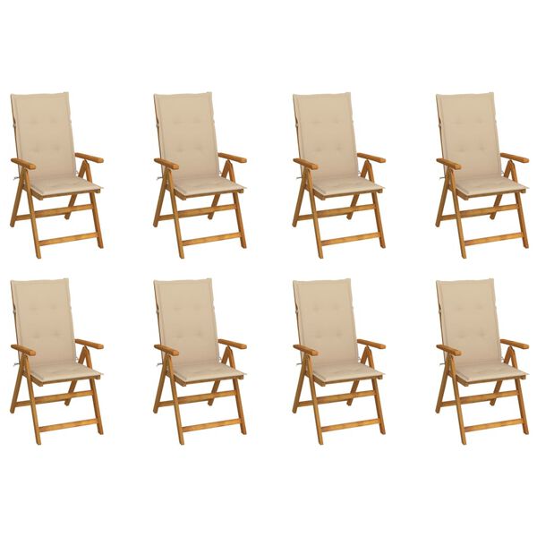 vidaXL Folding Garden Chairs with Cushions 8 pcs Solid Wood Acacia