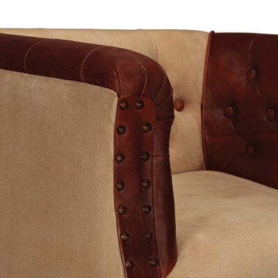 vidaXL Armchair Real Leather and Fabric Brown and Beige