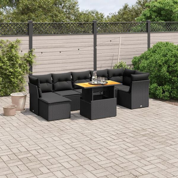 vidaXL 8 Piece Garden Sofa Set with Cushions Black Poly Rattan