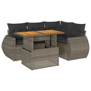 vidaXL 5 Piece Garden Sofa Set with Cushions Grey Poly Rattan
