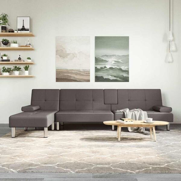 vidaXL L-shaped Sofa Bed Grey 255x140x70 cm Faux Leather