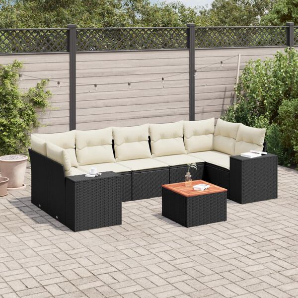 vidaXL 8 Piece Garden Sofa Set with Cushions Black Poly Rattan
