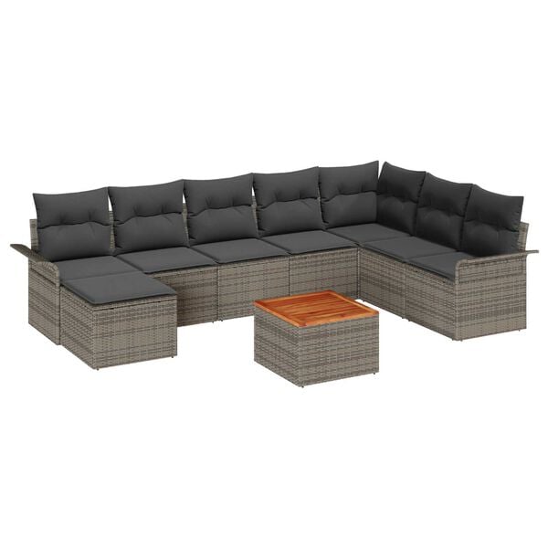 vidaXL Garden Sofa Set with Storage 9 pcs Grey Poly Rattan