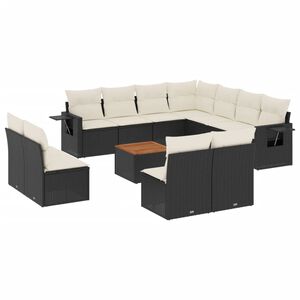 vidaXL 12 Piece Garden Sofa Set with Cushions Black Poly Rattan