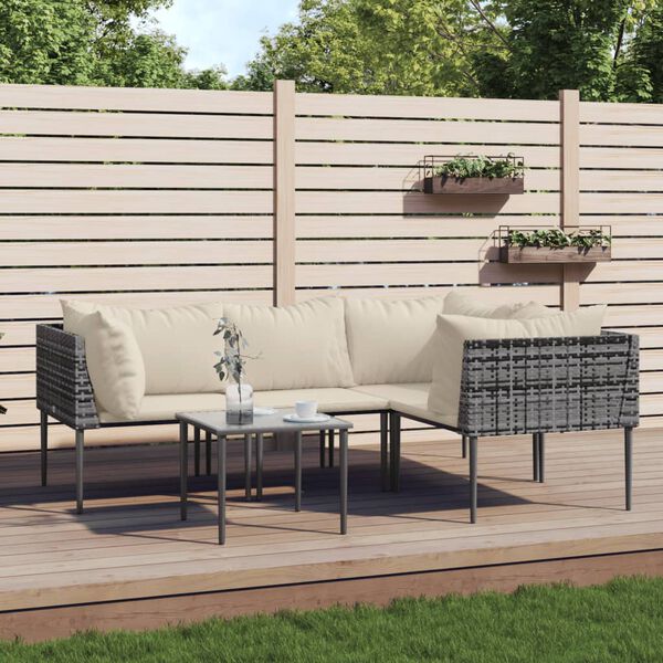 vidaXL 5 Piece Garden Lounge Set with Cushions Grey Poly Rattan