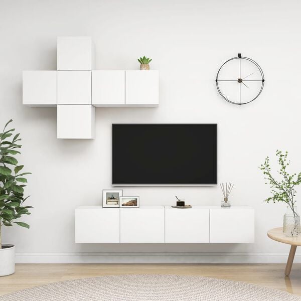 vidaXL 7 Piece TV Cabinet Set White Engineered Wood