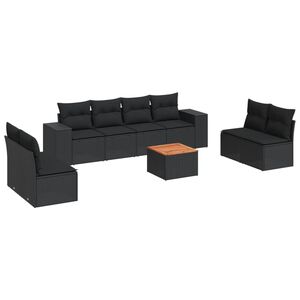 vidaXL 9 Piece Garden Sofa Set with Cushions Black Poly Rattan