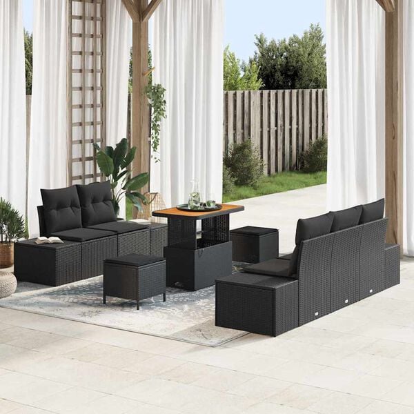 vidaXL Garden Sofa Set with Cushion 8 pcs Black Poly rattan