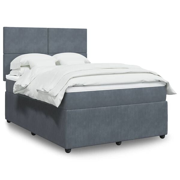 vidaXL Box Spring Bed with Mattress Dark Grey Double Velvet