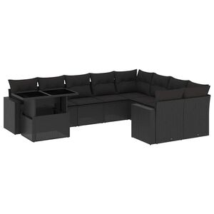 vidaXL 10 Piece Garden Sofa Set with Cushions Black Poly Rattan