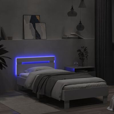 vidaXL Bed Frame with Headboard and LED Lights White 90x190 cm Single
