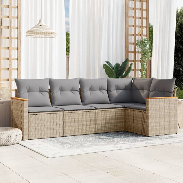 vidaXL 5 Piece Garden Sofa Set with Cushions Beige Poly Rattan