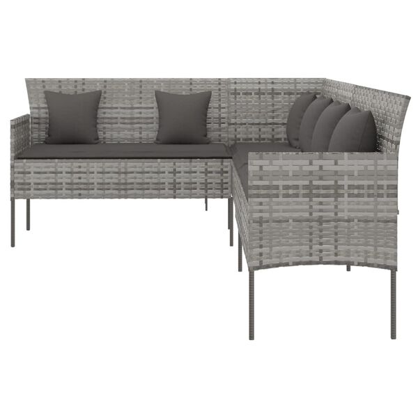 vidaXL L-shaped Garden Sofa with Cushions Grey Poly Rattan