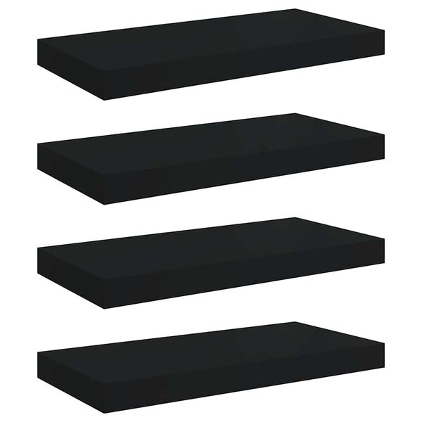 vidaXL Floating Wall Shelves 4 pcs Black 50x23x3.8 cm MDF