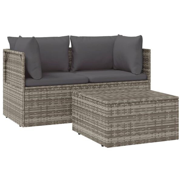 vidaXL 3 Piece Garden Lounge Set with Cushions Grey Poly Rattan
