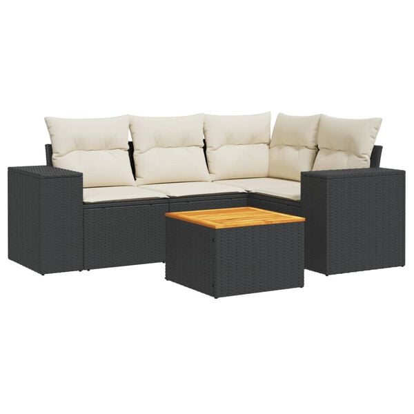 vidaXL 5 Piece Garden Sofa Set with Cushions Black Poly Rattan