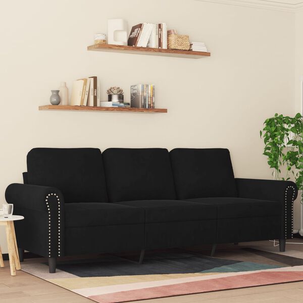 vidaXL 3-Seater Sofa Black 180 cm Velvet
