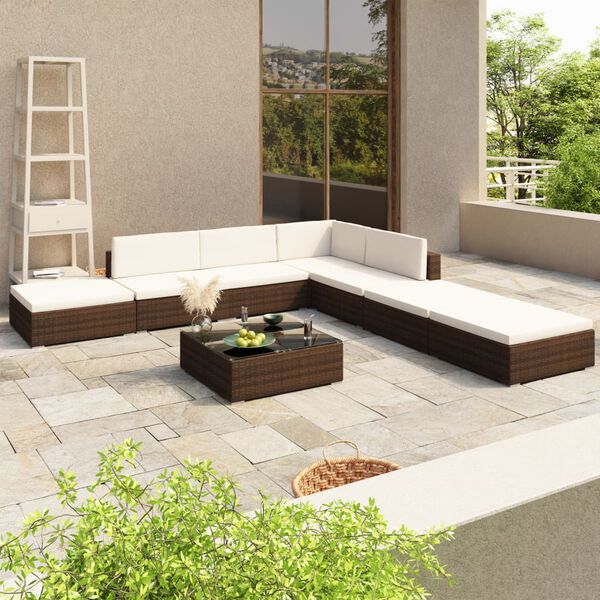 vidaXL 8 Piece Garden Lounge Set with Cushions Poly Rattan Brown