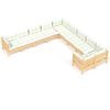 vidaXL 10 Piece Garden Lounge Set with Cream Cushions Pinewood