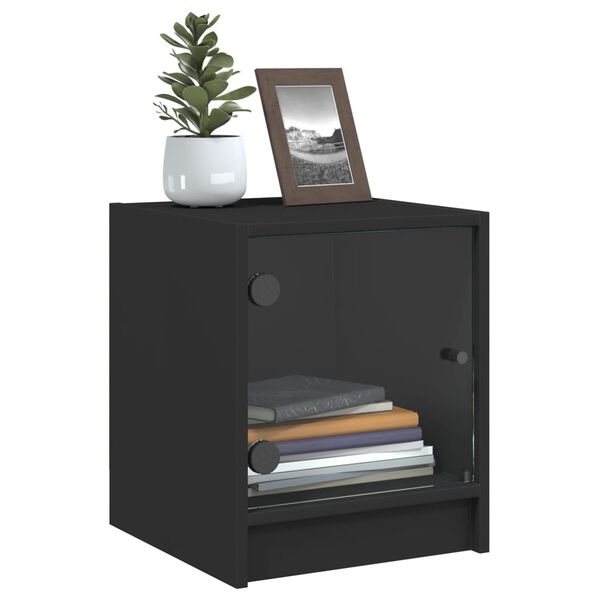vidaXL Bedside Cabinet with Glass Door Black 35x37x42 cm