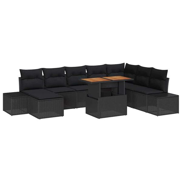 vidaXL Garden Sofa Set with Storage 9 pcs Black Poly rattan