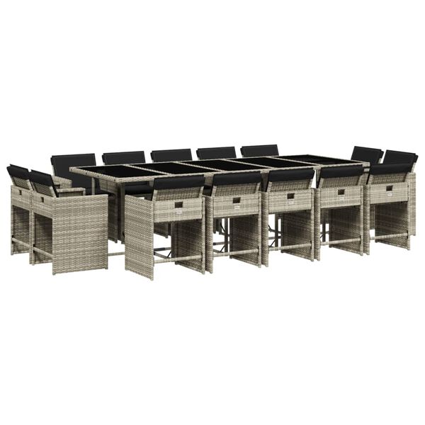 vidaXL 15 Piece Garden Dining Set with Cushions Light Grey Poly Rattan