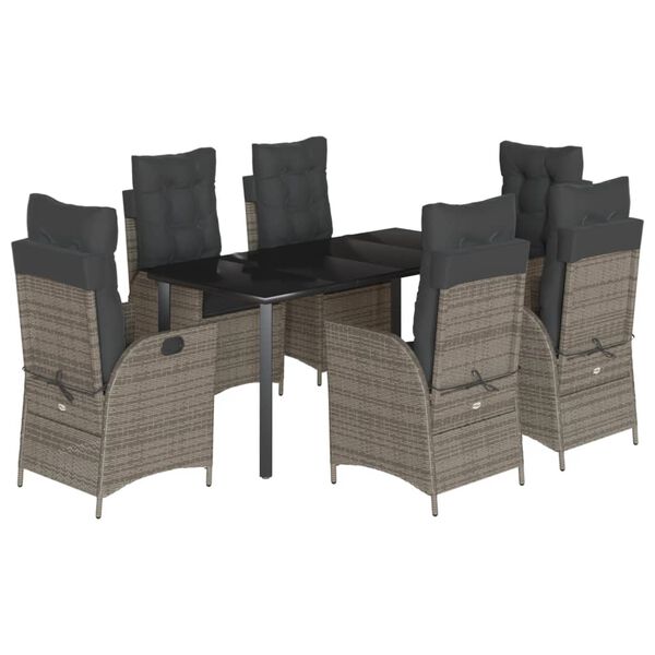 vidaXL 7 Piece Garden Dining Set with Cushions Grey Poly Rattan