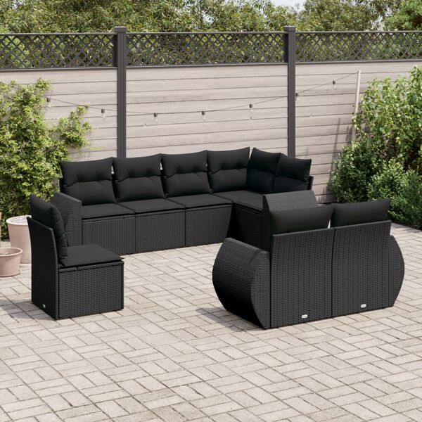 vidaXL 8 Piece Garden Sofa Set with Cushions Black Poly Rattan