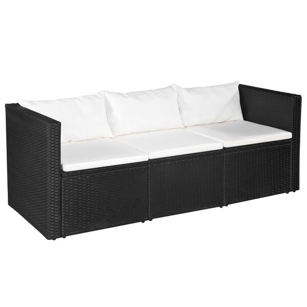 vidaXL 3 Piece Garden Lounge Set Poly Rattan Black and White